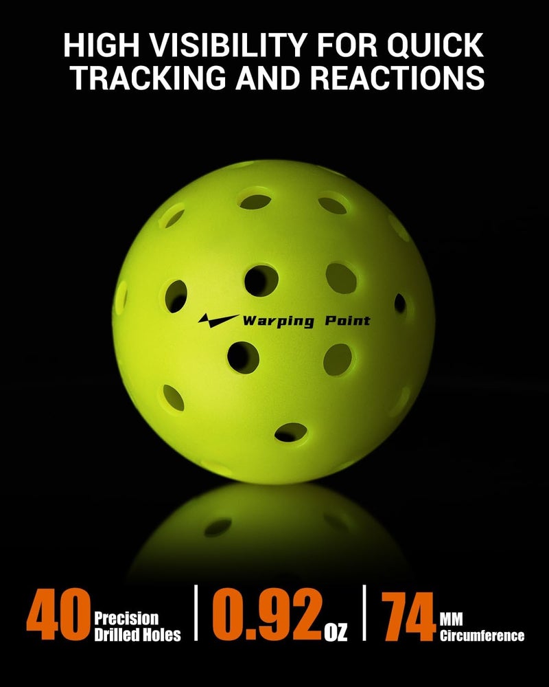 Warping Point Outdoor Pickleball Balls USAPA Approved | 4 Pack, 12 Pack | 40 Holes Competition Pickle Balls for Tournament Play | Crack Resistant Pickleball for Beginner Intermediate Pro Player - Image 4